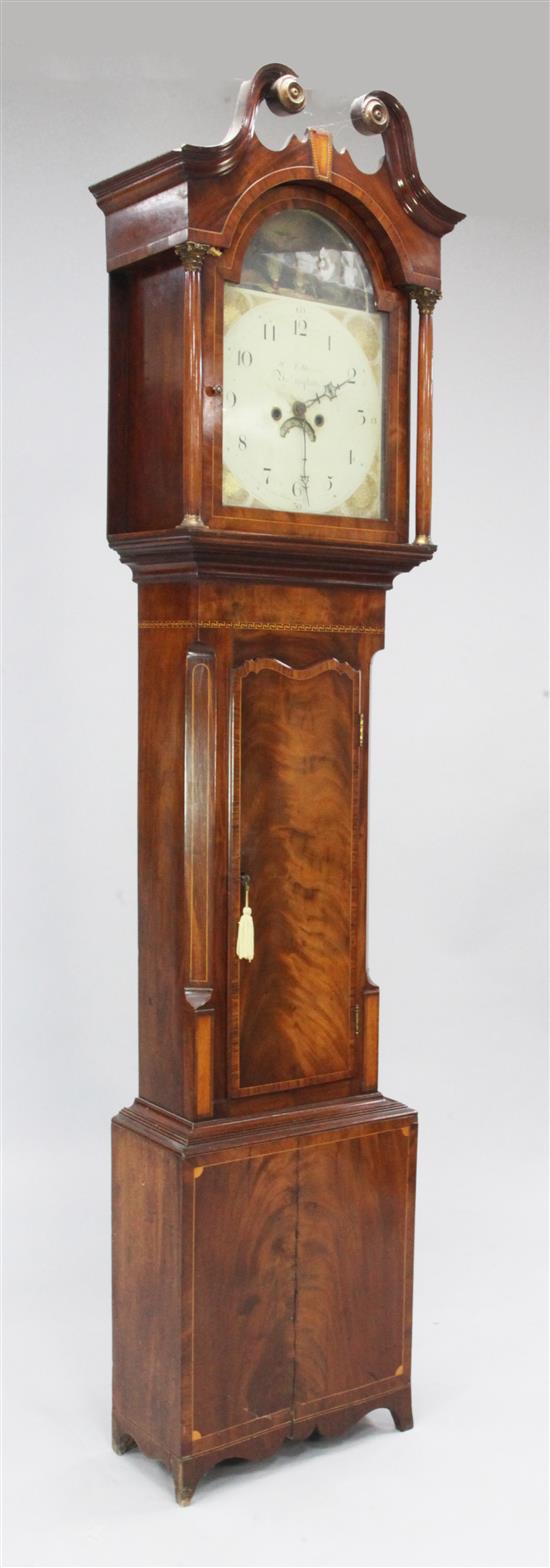 W & T Hallam, Nottingham. An early 19th century mahogany eight day longcase clock, 7ft 1in.